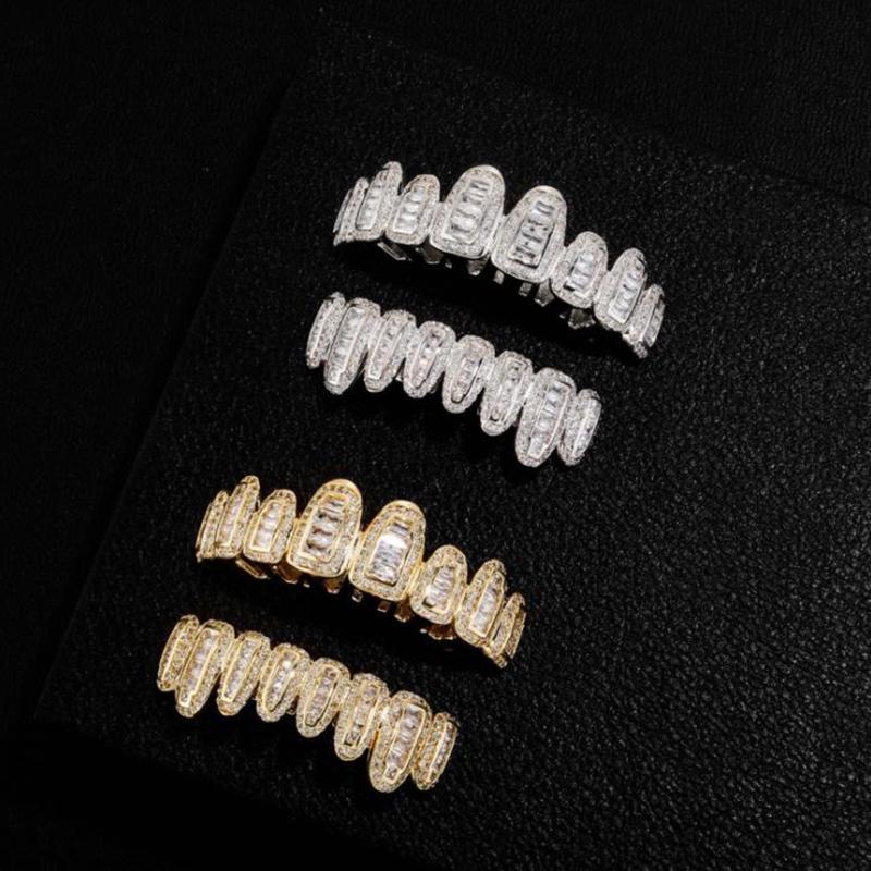 Blues New Style Men Bling Iced Out Diamond CZ Baguette Cubic Zircon Grillz Teeth for Halloween Rapper Jewelry