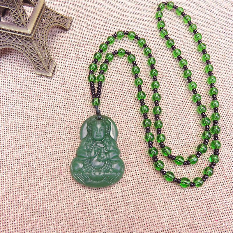 Classic Natural Chinese Buddha Pendant Jade Necklace Fashion Charm Jewelry Carved Blessing Lucky Amulet Gifts For Women Men