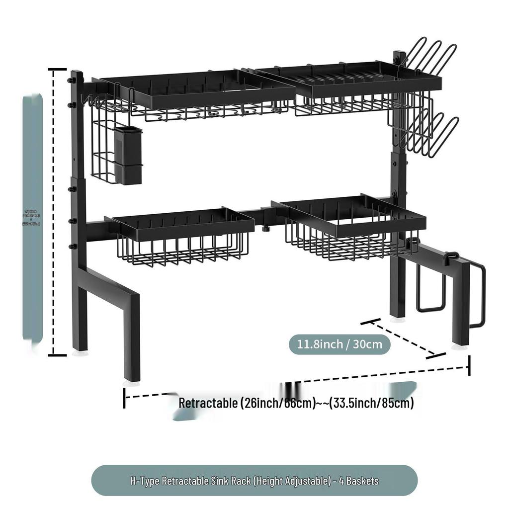 Retractable Kitchen Sink Storage Rack for Bowls and Plates
