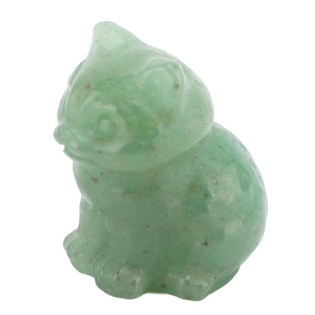 Cat Figurine Crystal Stone Carved Statue Cute Ornament for Home and Office Desk Decoration