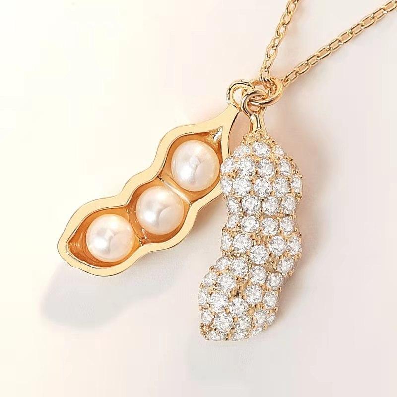 Peanut Pod Necklace Female Pearl Inlaid Valentine'S Day Gift Temperament Simple Style