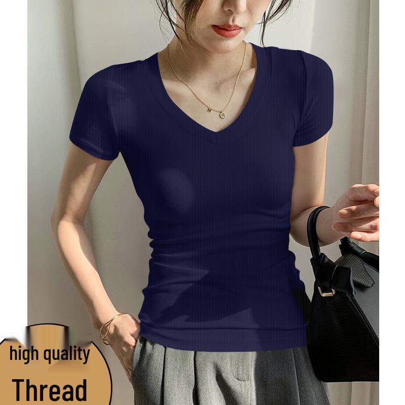 2026 Women's Chic High-Quality Ribbed V-Neck Short Sleeve Outerwear - Trendy & Comfortable