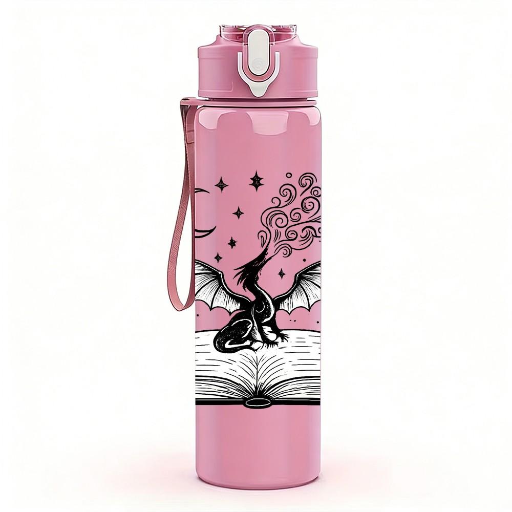1PC Open Book Raven Moon Illustration 750ml Color Plastic Sports Water Bottle Leakproof Flip Straw Lid Suitable for Sports Office Home Use
