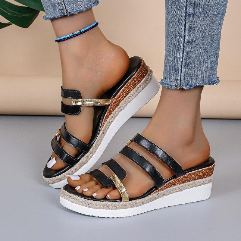 New large-size women's cool slippers summer versatile wedge heels women's platform loose shoes