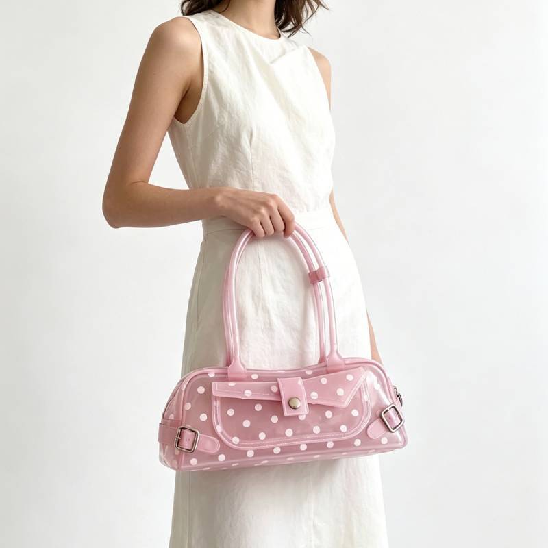Pvc Girl Style Dot Jelly Bag With Snap Closure For Daily Use