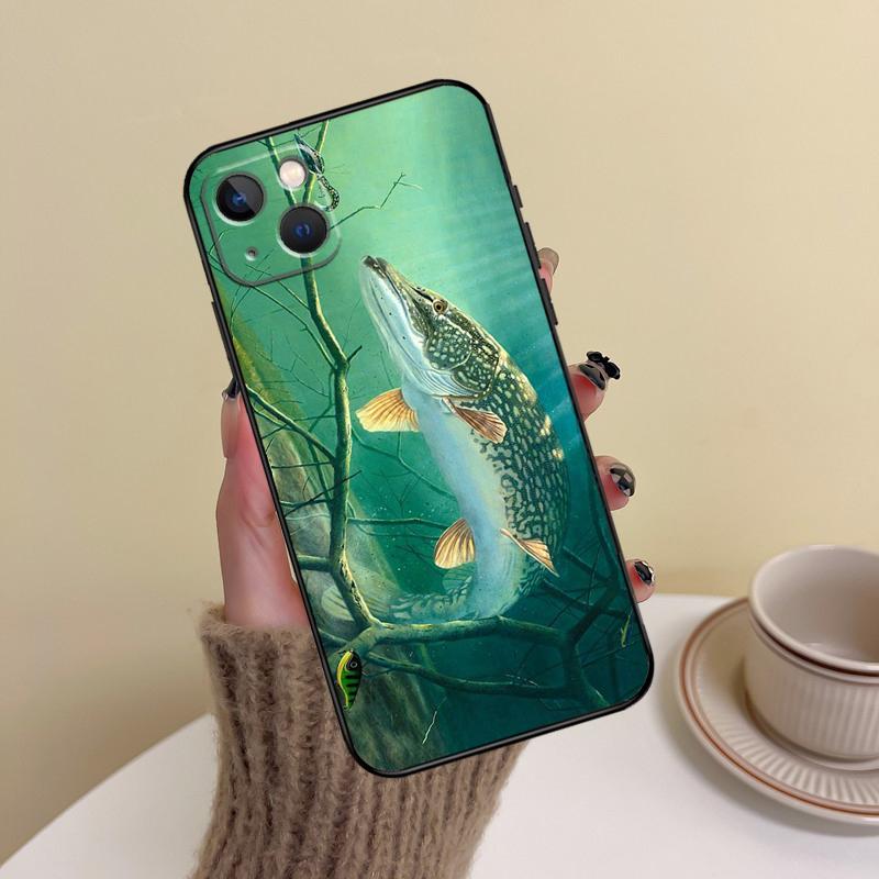 

Pike Fish Fishing Bait Phone Case For iPhone 17 Pro Max 14 13 12 11 15 16 Pro Max mini Plus 16e 17 Air Cover Funda iPhone 16 Plus