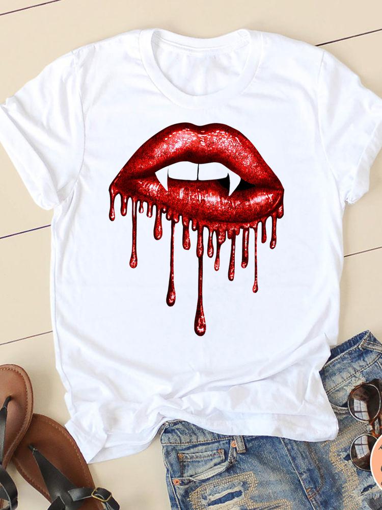 Clothing Summer Short Sleeve Watercolor Lip Sexy New Ladies Casual Unisex Fashion Graphic Tee Tshirts Female T Shirt Clothes