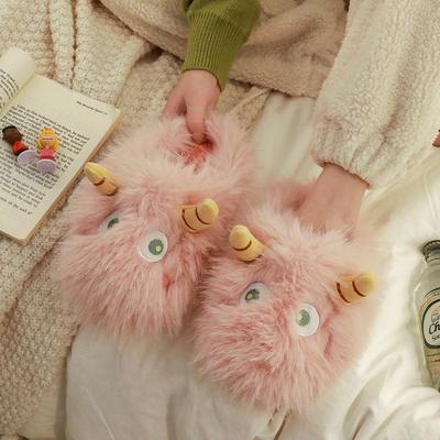 Ladies' Cute Cotton Monster Slippers - Plush, Warm, and Perfect for Fall/Winter Indoor Comfort