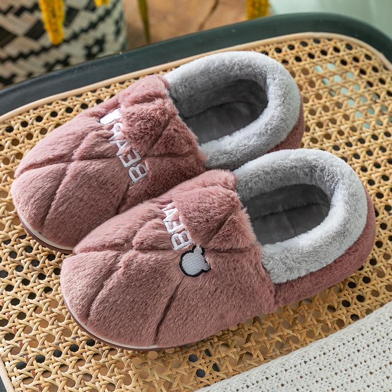 Men's cotton slippers winter bag heel indoor home men's warm and velvet household wool cotton shoes women wear outside winter
