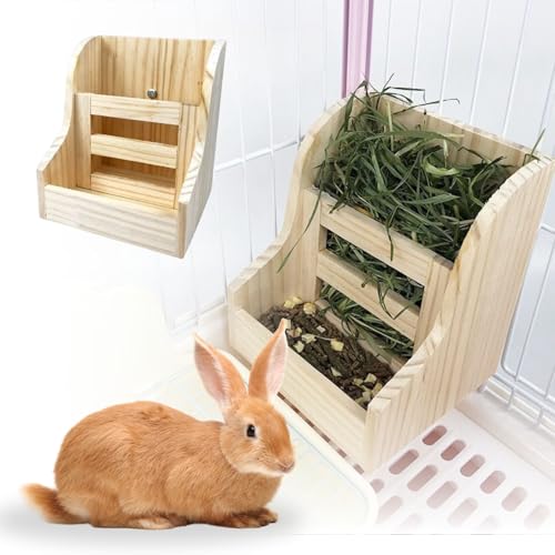 Rabbit Feeder, Timothy Hay Container, Hay Container, Pellet Container, Chew Wood, Wooden Hay Feeder