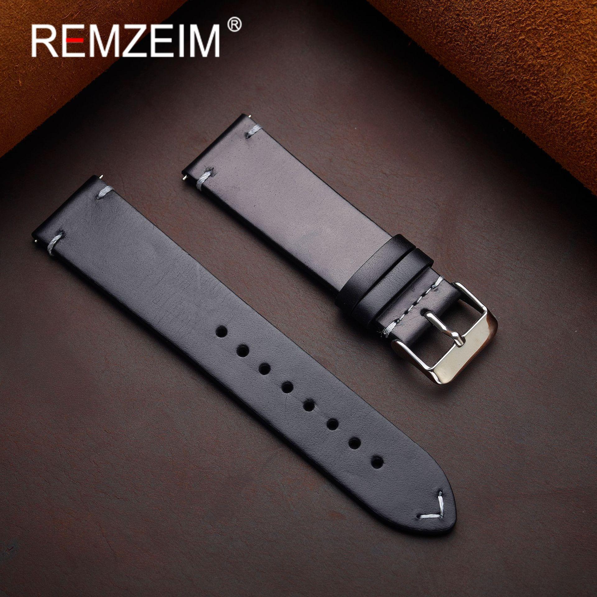 Universal Oil Wax Genuine Leather Watch Strap 18mm 19mm 20mm 21mm 22mm Quick Release Retro Cowhide Watch Band Watch Accessories 18mm чёрный