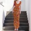 Latest Backless Printed Dress V-neck New Ruffle Style