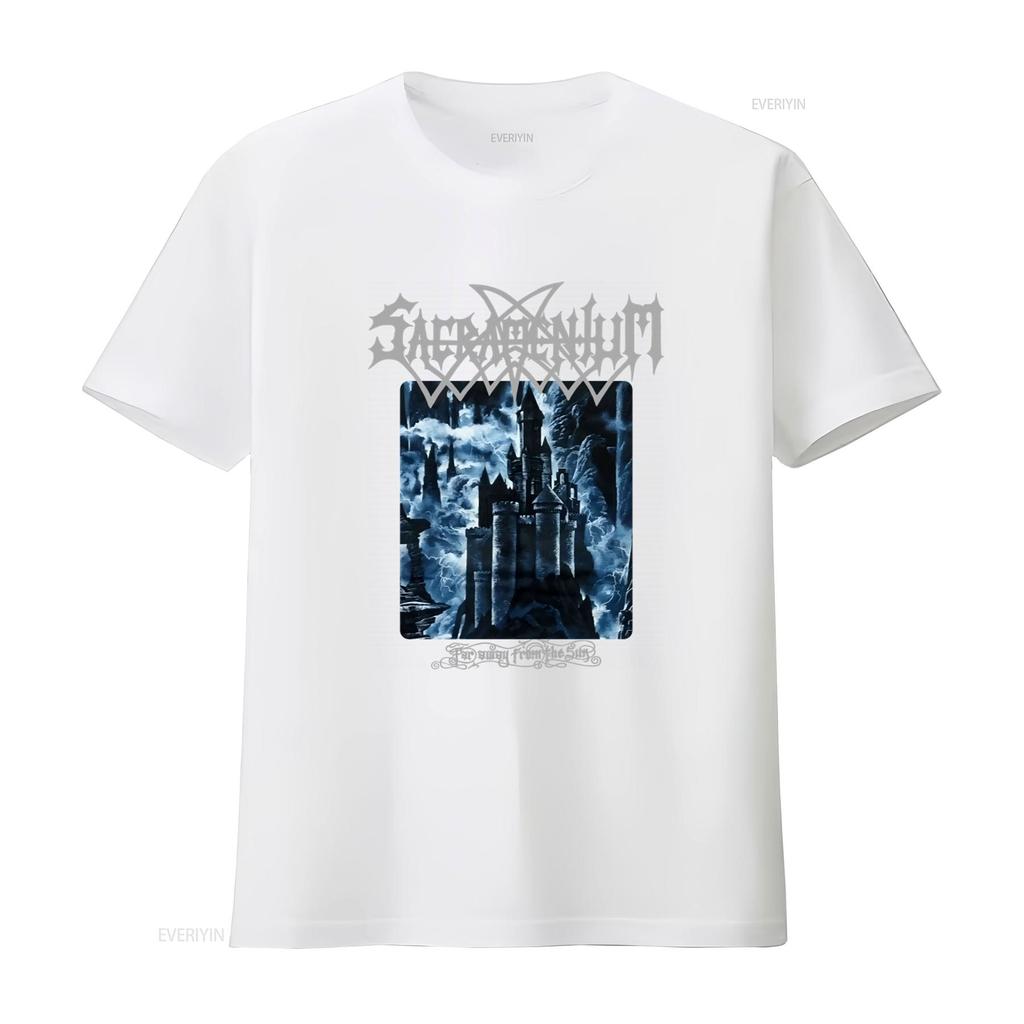 Sacramentum Lontano Dal Sole Stampa Castello Gotico Maglietta Perfetta Per Fan Metal vintage Lavata Unisex Leggermente Casual