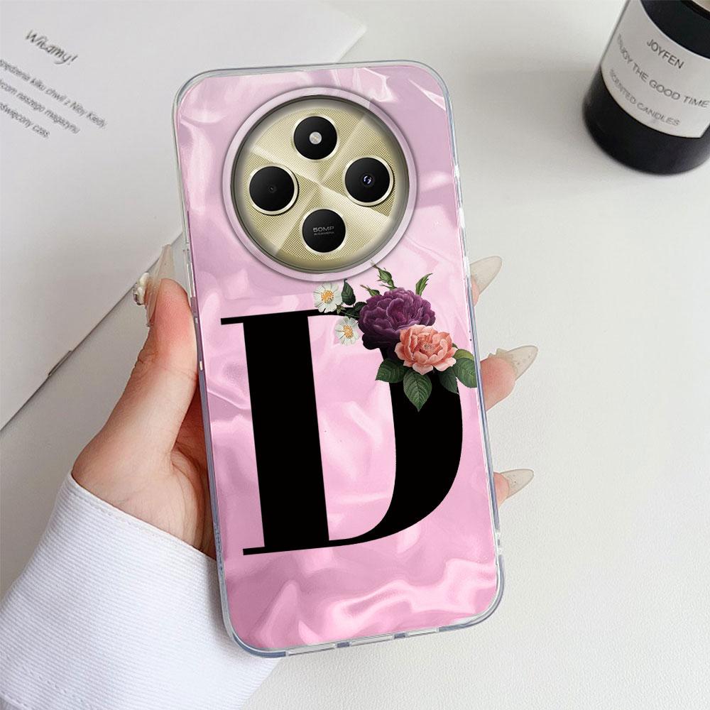 A-Z Schwarzer Buchstabe Pfingstrose Blume Stoßfestes Handyhülle Für Xiaomi Redmi Note 14 15 Pro+ Plus 15C 14C Silikon Paar Hülle Abdeckung