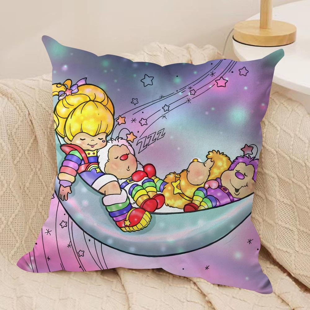 R-Rainbows Girl B-Brite  Cushion Cover Silky Short Plush Sofa Pillow Cover Hidden Zipper Soft Dustproof Case for Home Decor