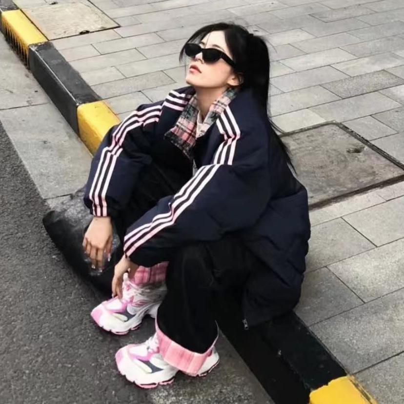 Women's 2024 Winter Striped Stand-up Collar Cotton Jacket - Warm Thick Coat for Couples