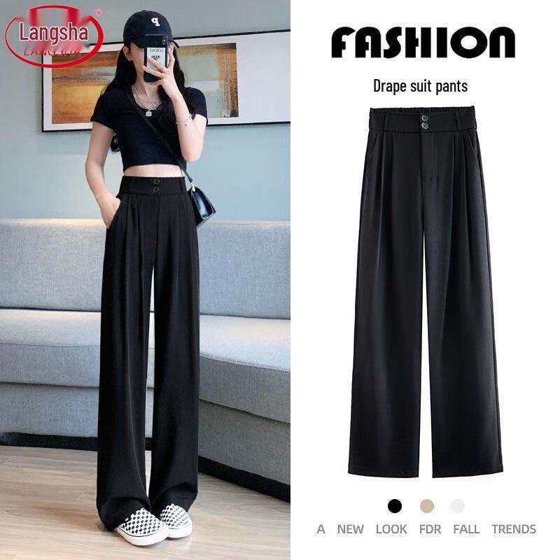 LANGSHA Women's 2025 Lightweight High-Waisted Straight-Leg Suit Pants