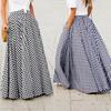 S-5XL Fashion Women High Waist Pleated Maxi Skirts Pockets Plaid Long Dress