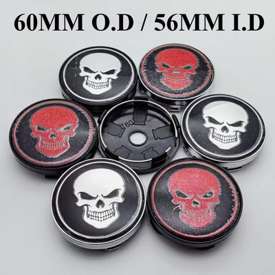 4 szt. 60 MM ( Średnica wewnętrzna 56 MM) Emblemat Logo Czaszki Nakładki na Środki Kół Samochodowych Akcesoria Stylizacyjne do Kół Piasty Felgi Nakładki na Piasty Pokrywa Odznaka Wymiana