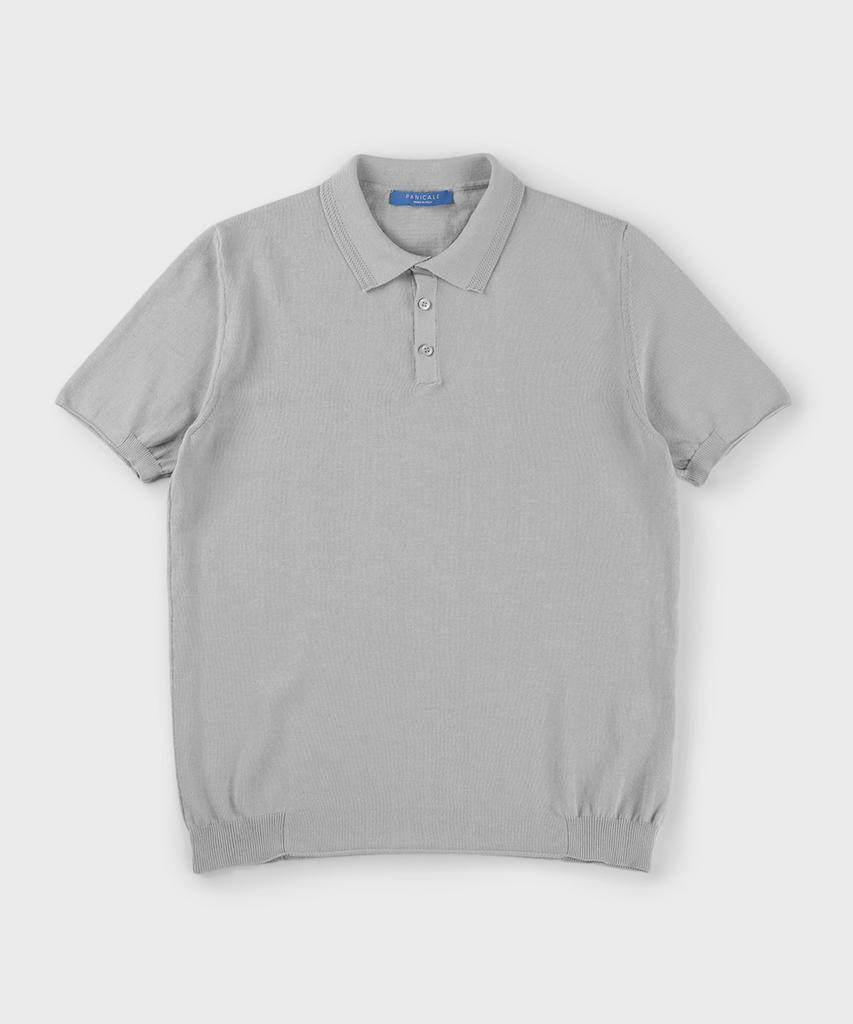 PANICALE Grey Herringbone Cotton Short Sleeve Polo Knit