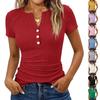 Haut T-shirt Décontracté Mode Femme Couleur Nouvelle Manches Courtes Bouton Décoratif Col en V
