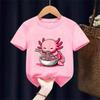 Anime Kawaii Axolotl Eating Ramen Noodles Kids Teen Girl Boy TShirt Cute Artwork Axolotl Lover Graphic Top Japanese Cartoon Tee
