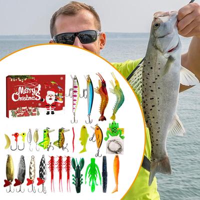 Calendario de Adviento de Pesca Cuenta Atrás 24 Días Navidad Señuelos de Pesca Set de Cuenta Atrás Equipo de Pesca Señuelos Señuelos Agua Salada Agua Dulce Para