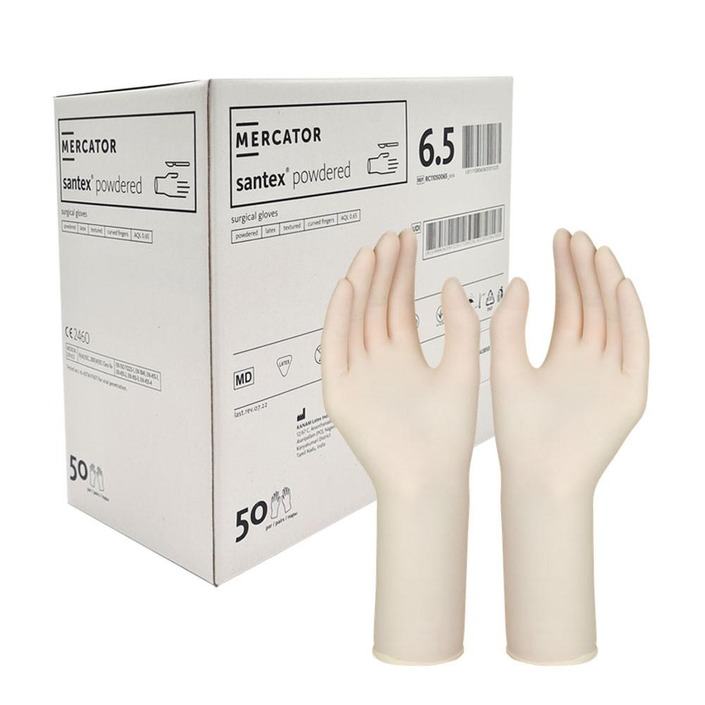 Mercator Santex Powdered Sterile Latex Surgical Gloves 6.5 50 Pairs