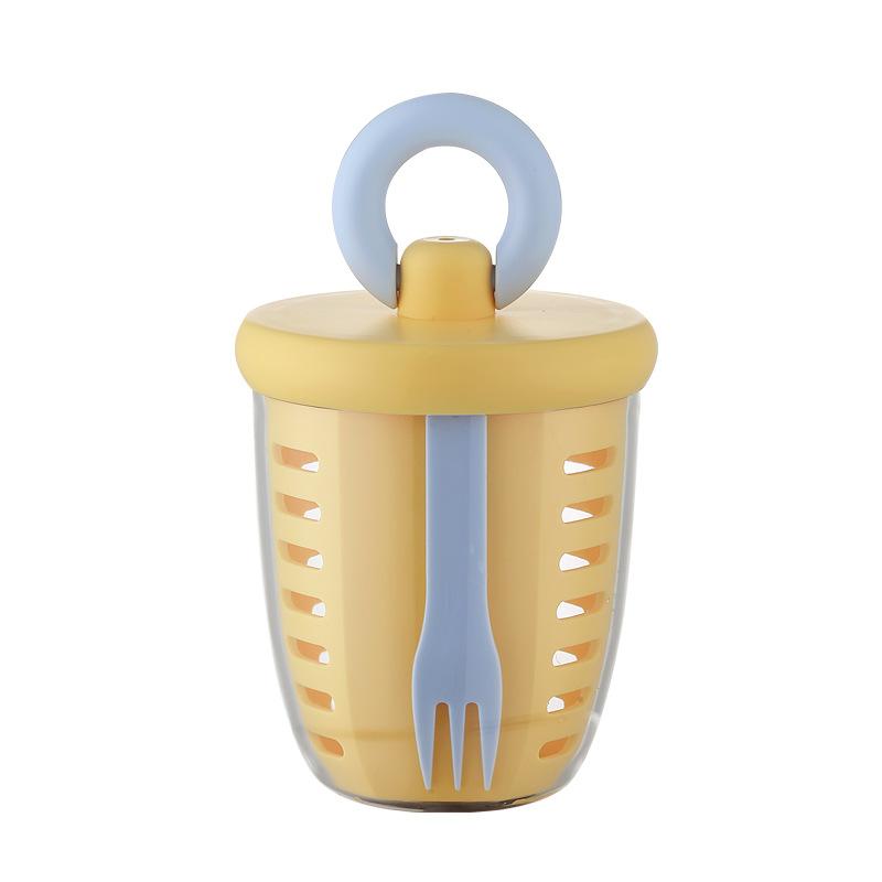Portable Fruit Cup for Office Workers, High-looking Salad Cup with Fork and Spoon, Double-layer Drainage for Picnics