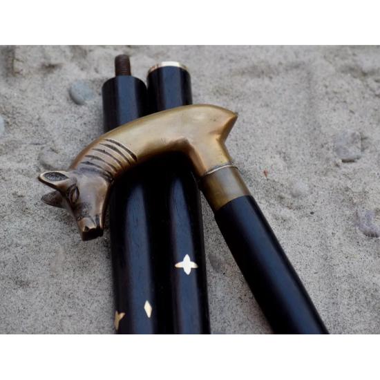 Designer Antique Brass Animal Head Handle Wooden Walking Cane Stick Greet Gift