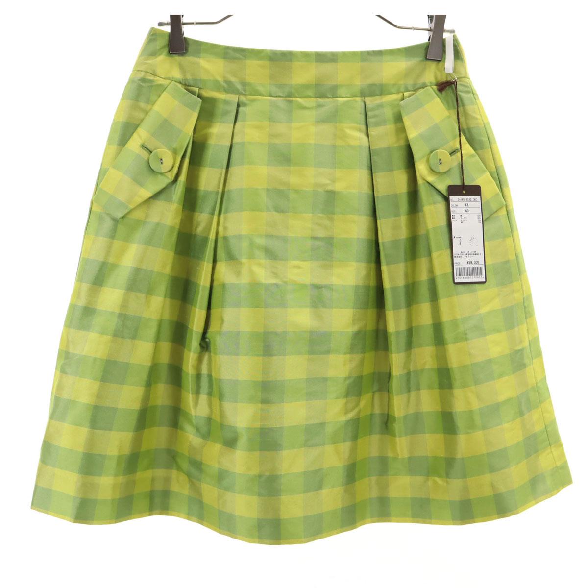 

unused FOXEY Made in Japan Silk Check Pattern Midi length flare skirt 40 Women Used