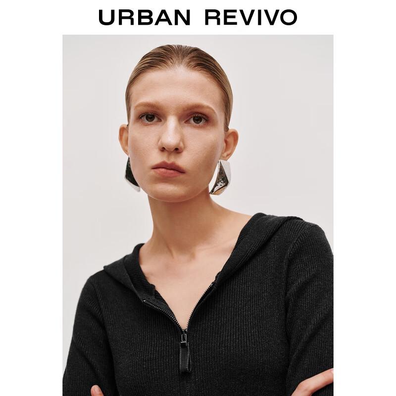 UR Women's Hooded Ribbed Knit Full-Zip Sweater