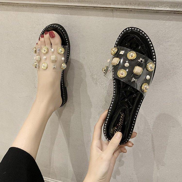 N.N.G Women Thick-Heeled Sandals Transparent Slides Stud Colorful Rivet Beach Sandals N.N.G Women Thick-Heeled Sandals Transparent Slides Stud Colorful Rivet Beach Sandals