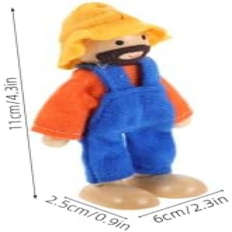 9-Piece Wooden Dollhouse Set with Movable Mini Wooden Figures in Fabric Clothing Includes Doctor Builder Chef Educational Imaginative Role Play Toy