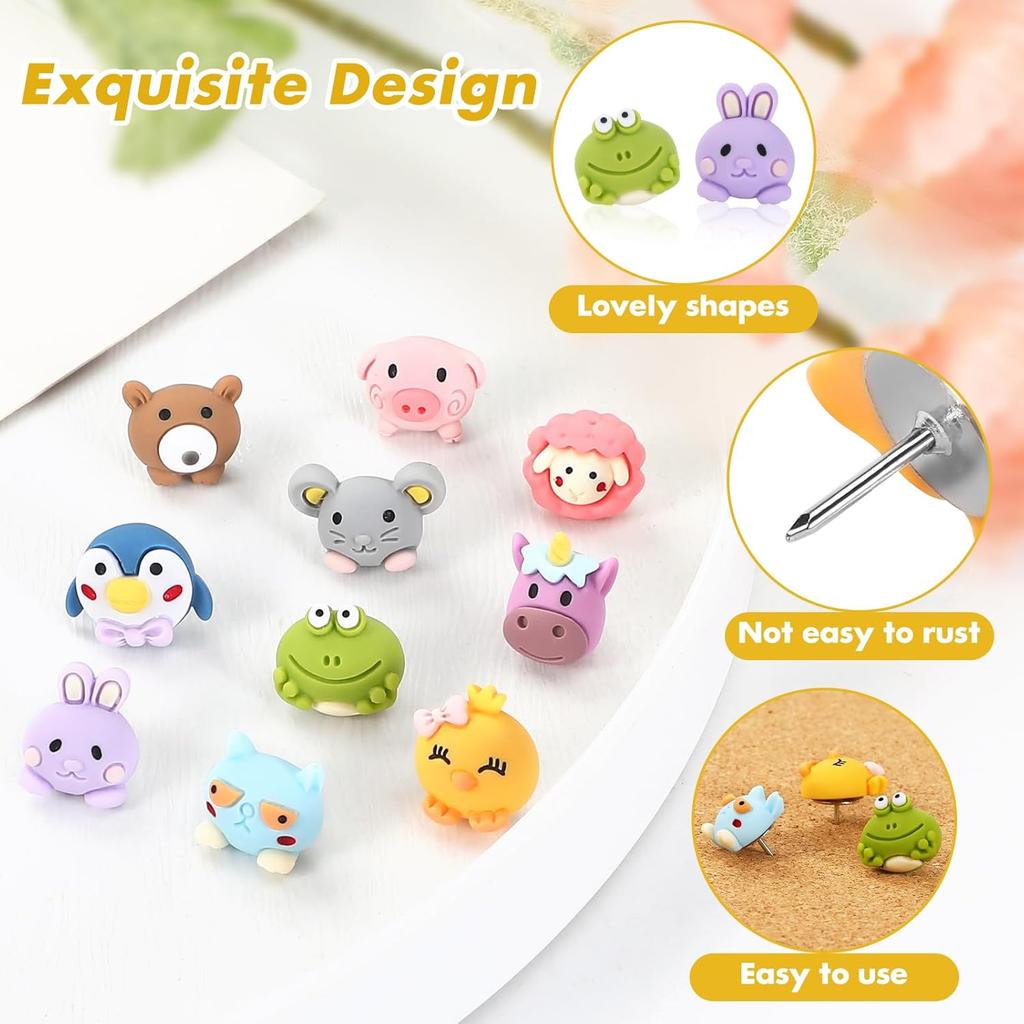 30 Pieces Cute Animal Push P,10 Style Animals Push P, Decorative Thumb Tacks, Fun Thumbtack, Pushp for Bulletin Board, Cork Boards,Wall, Whiteboard,