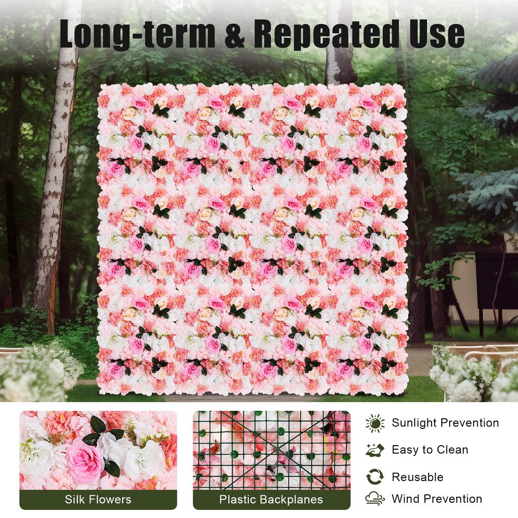 12PCS Realistic Artificial Flower Wall Panel, 3D Silk Roses Dahlias for Wedding Backdrop Party Decor Home Garden Wall Decoration