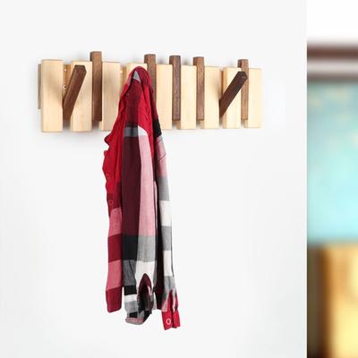 Wooden Coat Rack with Flip Hooks Wall-Mounted Clothes Hanger