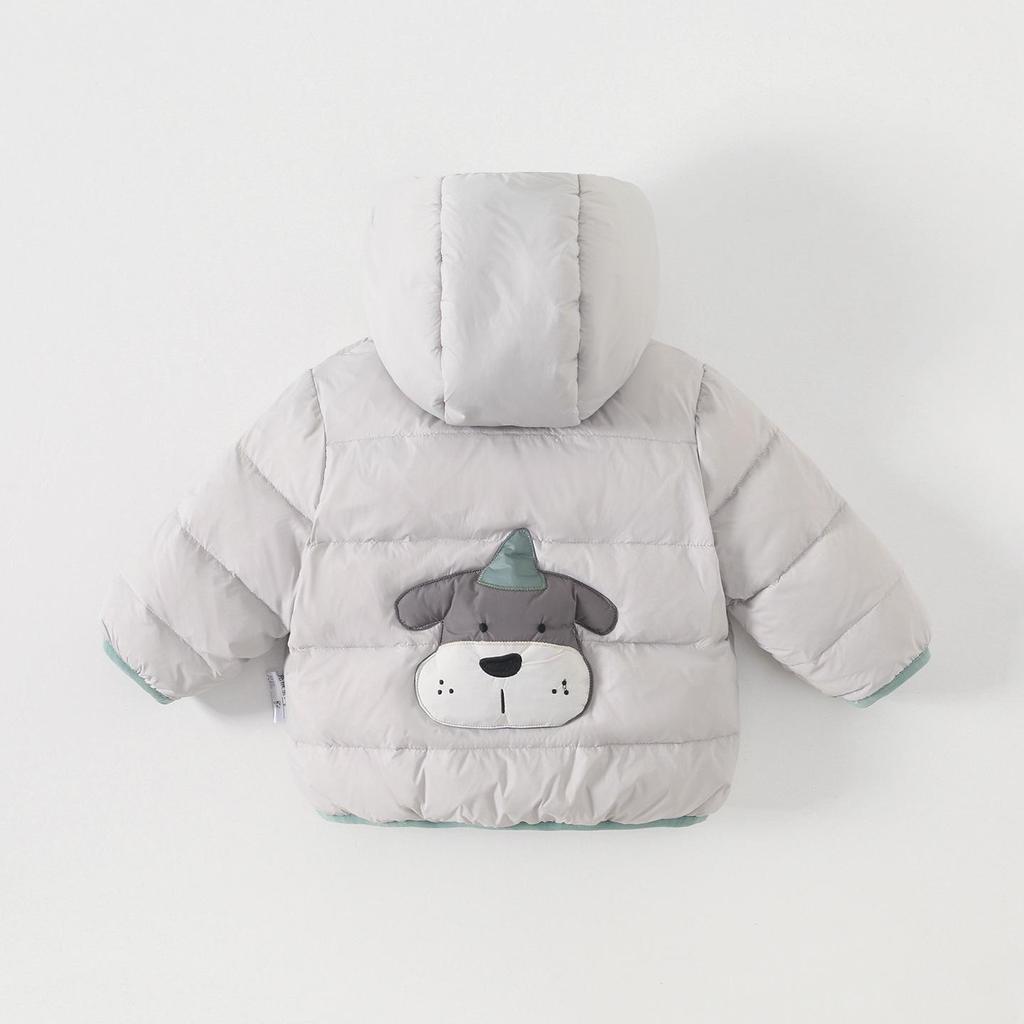 Baby Cartoon Hooded Down Jacket - Warm Autumn/Winter Long-Sleeved Zipper Shirt for Boys' Outdoor Wear