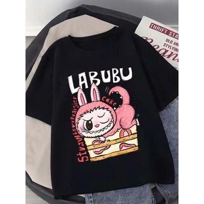 Labubu Cartoon Children's Short Sleeved T-shirt Casual Top Unisex Summer Round Neck Printed Girls' Clothing