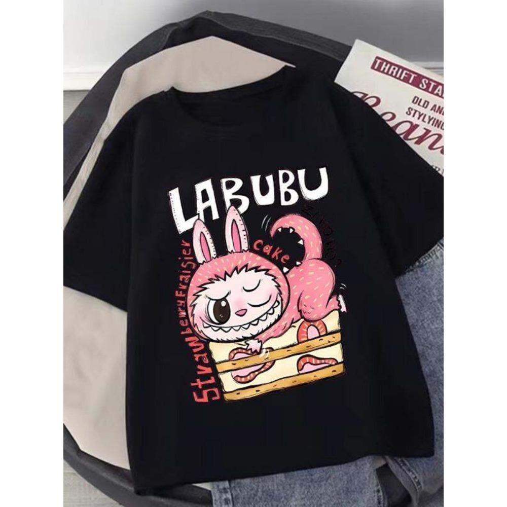 Labubu Cartoon Children's Short Sleeved T-shirt Casual Top Unisex Summer Round Neck Printed Girls' Clothing