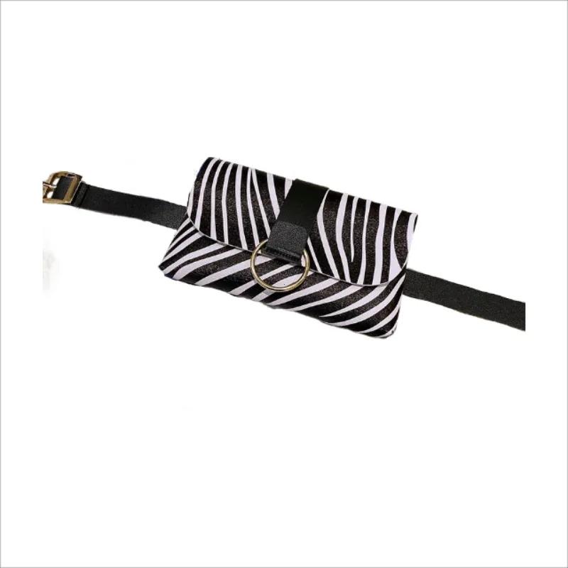 Mini Heuptas 2-in-1 Luipaard Streep Portemonnee Dames Riemtas Riem Mobiele Telefoon Tas Klep Leer Buiktas black