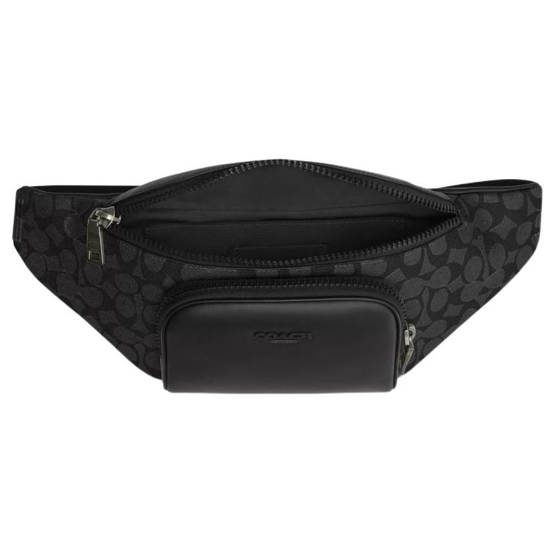 Coach Racer Gürteltasche 41 Logo Reißverschluss Glattes Kalbsleder Beschichtetes Canvas Hüfttasche Große Herren Hüfttasche Anthrazit CT714-QBMI5