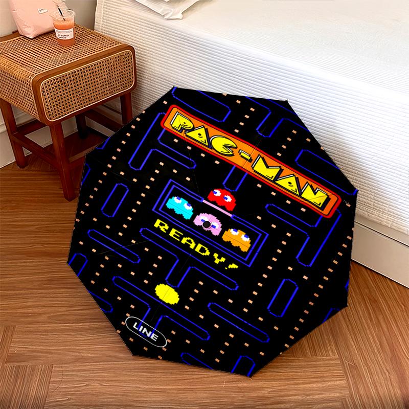 1 Pezzo Ombrello Pieghevole Automatico - Fantasia Pac-Man, Design Portatile e Pieghevole con 8 Stecche, Regali di Natale e Compleanno