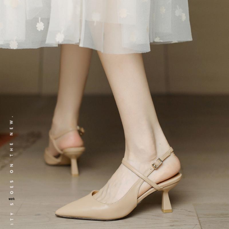 Nude Peep-Toe Stiletto Sandals for Women - Pointed Toe, Hollow Design, Bridesmaid Shoes for Summer and Autumn