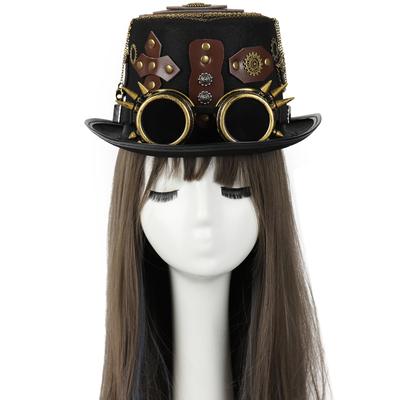 Steampunkový cylindr s nýtovaným páskem, Goth klobouk, Vintage klobouk těžkého průmyslu, Pokrývka hlavy