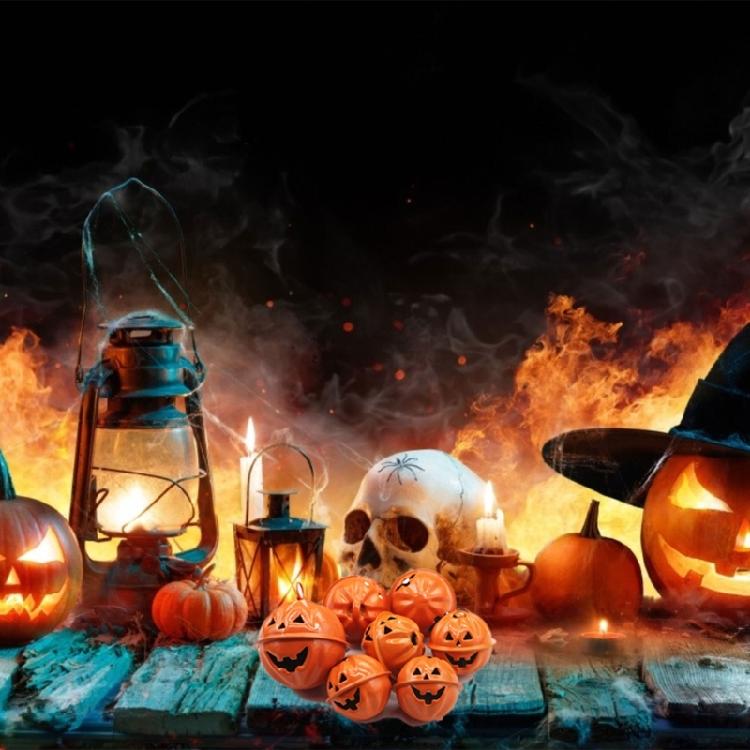 10pcs Metal Pumpkin Bells for Halloween Celebration Smiling Face Pendants Jewelry Component Unique Costume Accessories