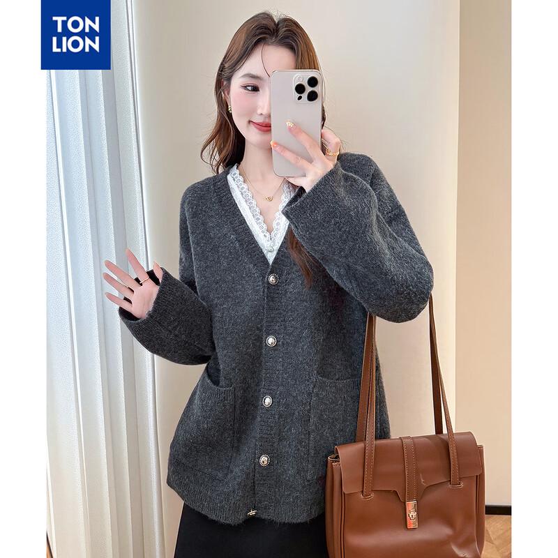 

TonLion Women s V-Neck Cardigan Sweater M