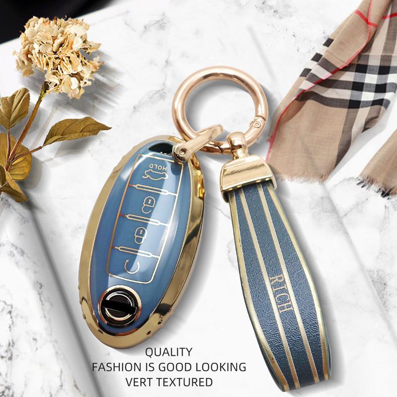 Luxuriöse goldene Fernbedienung Autoschlüssel-Hülle für Nissan Qashqai Juke J10 J11 X-Trail T32 T31 Kicks Tiida Pathfinder Murano