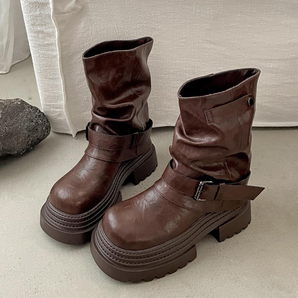 Black British style small man heightened platform Martin boots women's 2025 new summer retro trouser short boots