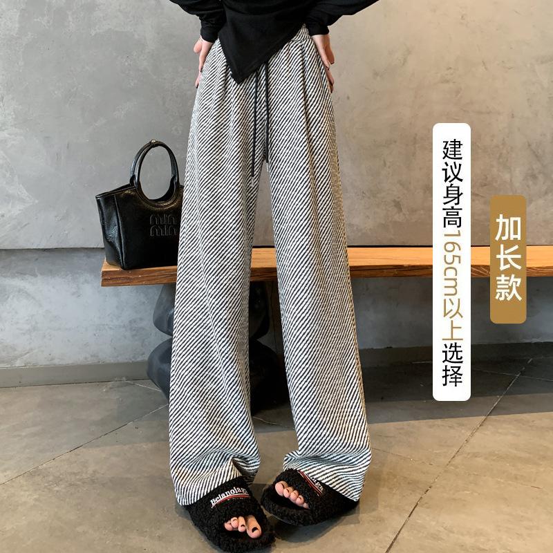 

Яркие шелковые полосатые брюки широкого кроя женские утягивающие прямые повседневные брюки с высокой талией S